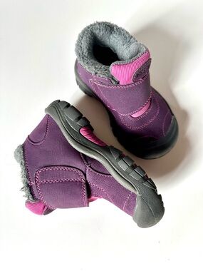 KEEN Girl’s  Purple/Pink Winter Waterproof Ankle Velcro Wide Toe Outdoor Boots